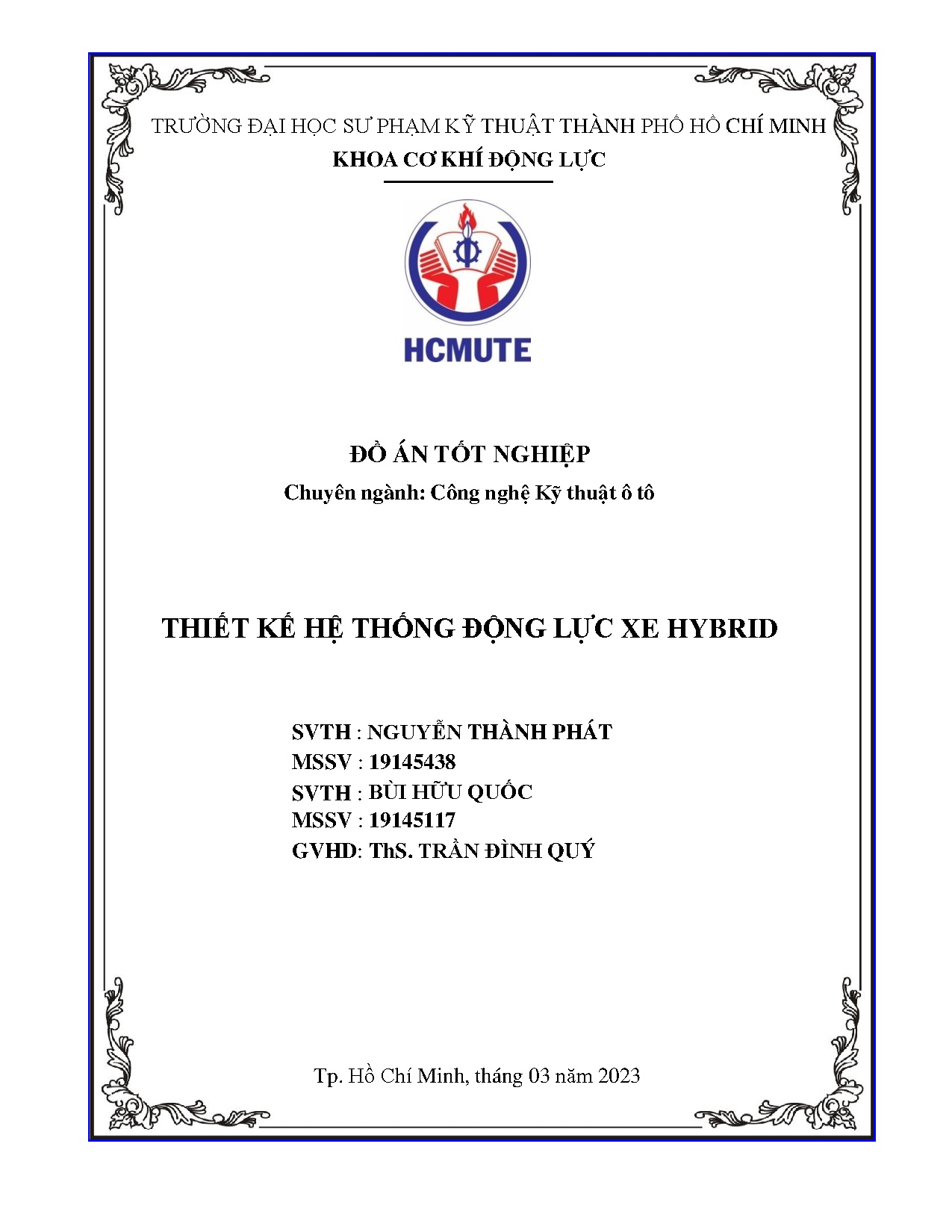 Đồ án tốt nghiệp - Thiết kế hệ thống động lực xe Hybrid