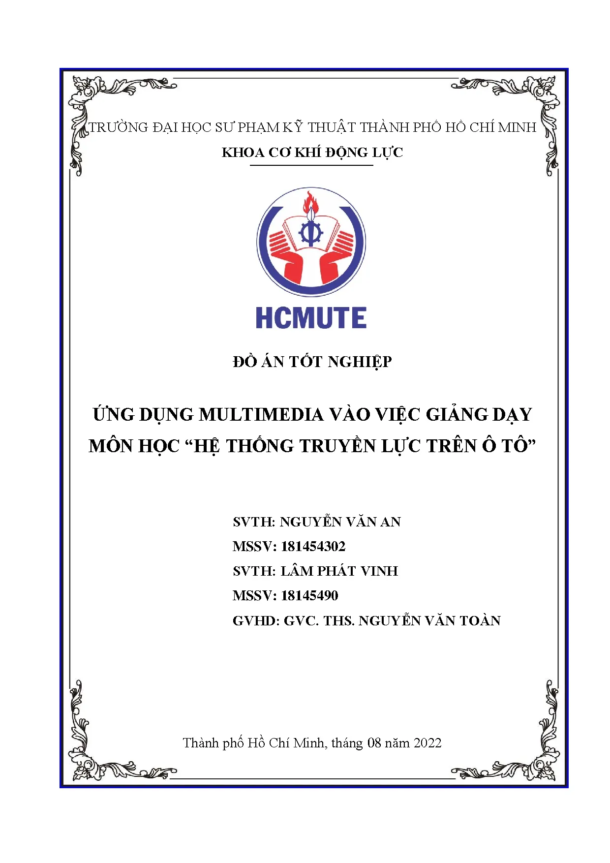 Đồ án tốt nghiệp - Ứng dụng Multimedia vào việc giảng dạy môn học Hệ thống truyền lực trên ô tô