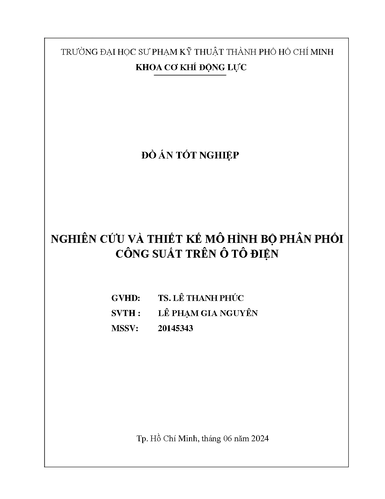 Đồ án tốt nghiệp - Nghiên cứu và thiết kế mô hình bộ phân phối công suất trên ô tô điện