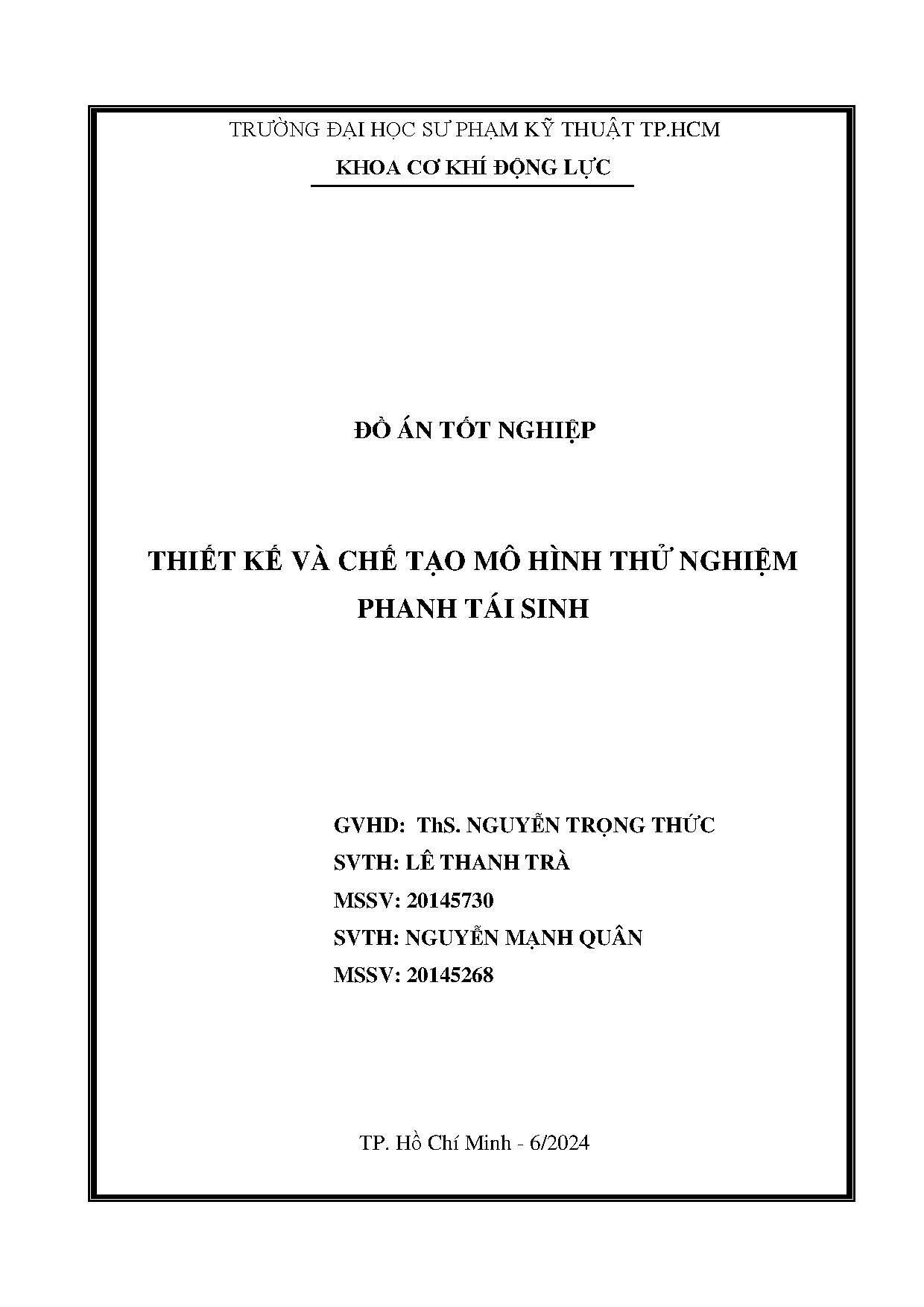 Đồ án tốt nghiệp - Thiết kế và chế tạo mô hình thử nghiệm phanh tái sinh