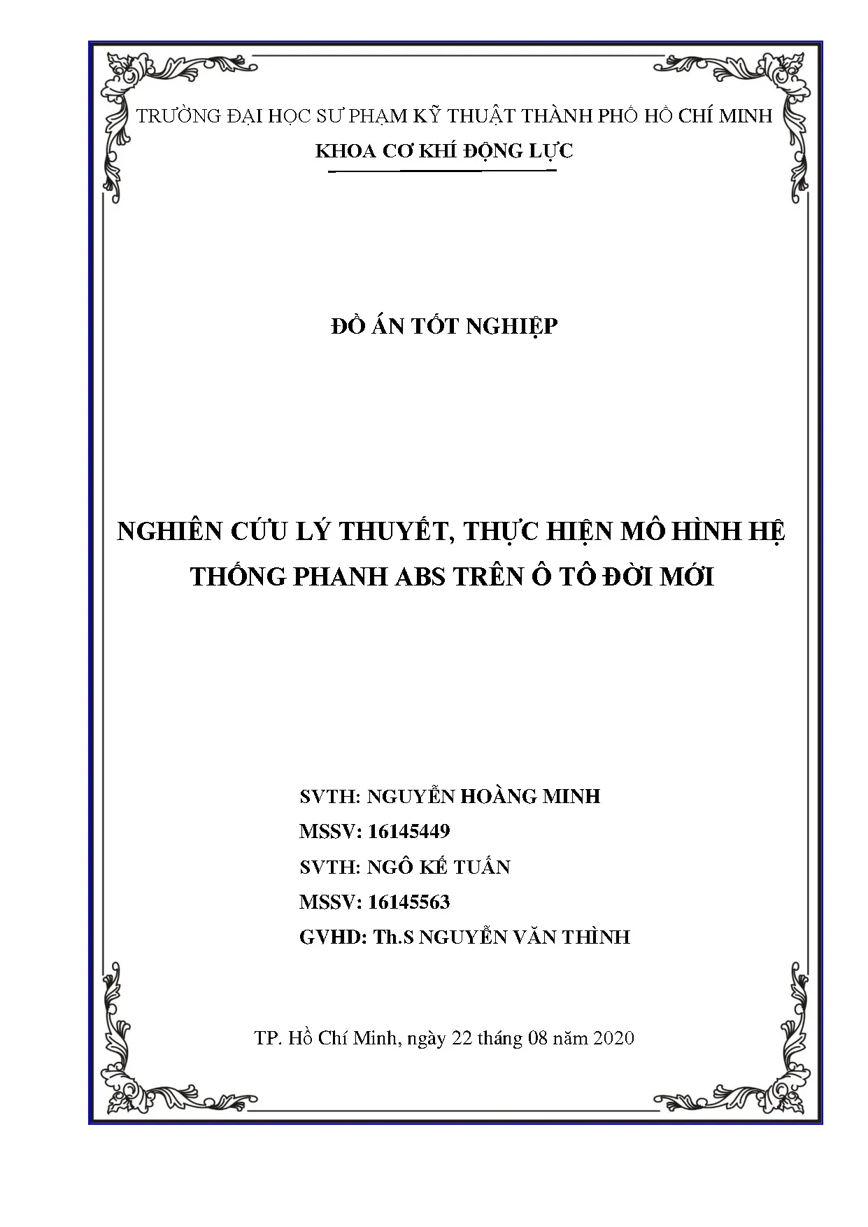 Đồ án tốt nghiệp - Nghiên cứu lý thuyết, thực hiện mô hình hệ thống phanh ABS trên ô tô đời mới