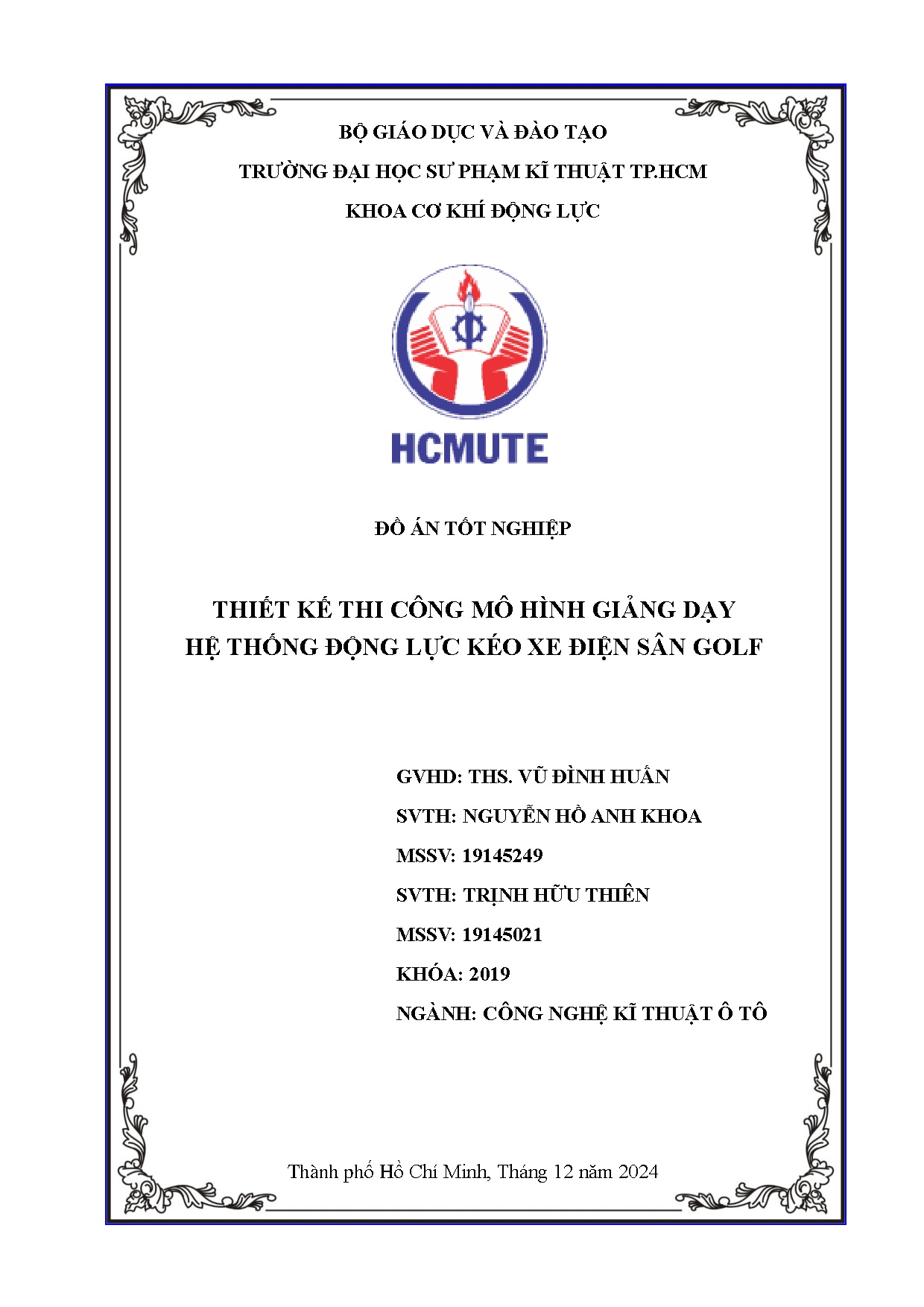 Đồ án tốt nghiệp - Thiết kế thi công mô hình giảng dạy hệ thống động lực kéo xe điện sân golf
