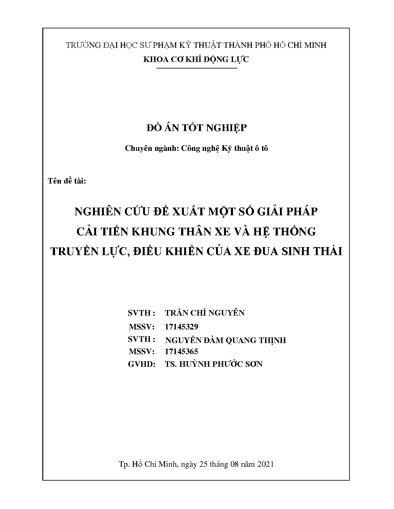 Đồ án tốt nghiệp - Nghiên cứu đề xuất một số giải pháp cải tiến khung thân xe và hệ thống TLĐKCXĐST