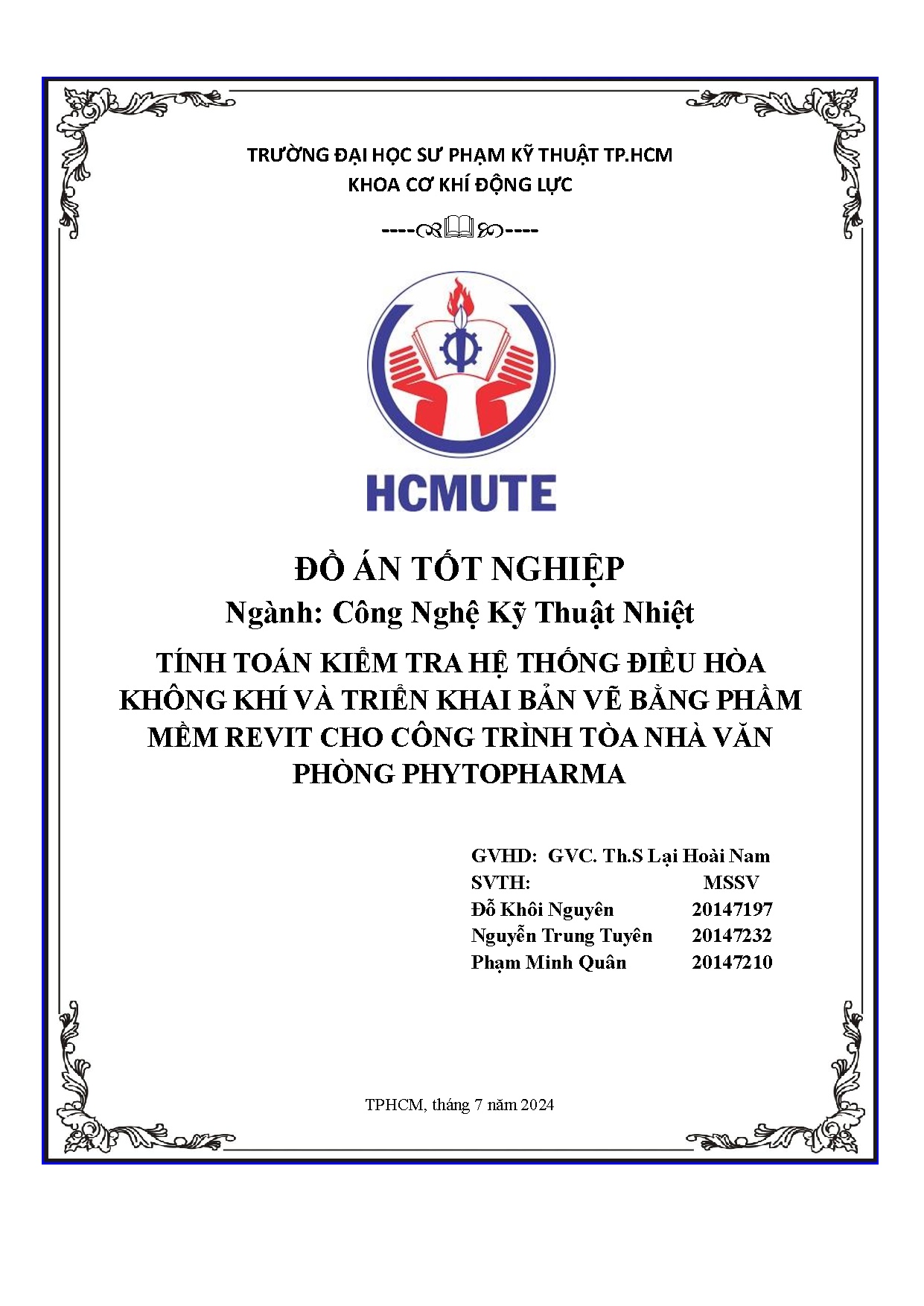 Đồ án tốt nghiệp - Tính toán kiểm tra hệ thống điều hòa không khí và triển khai bản vẽ BPMRCCTTNVPP