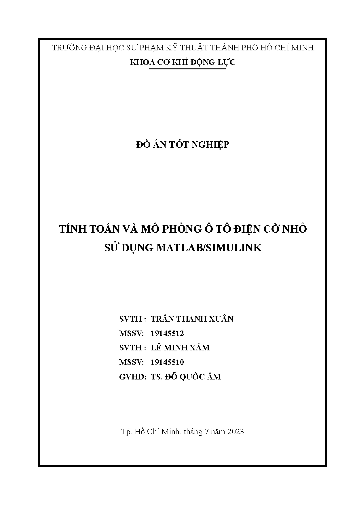 Đồ án tốt nghiệp - Tính toán và mô phỏng ô tô điện cỡ nhỏ sử dụng Matlab/Simulink