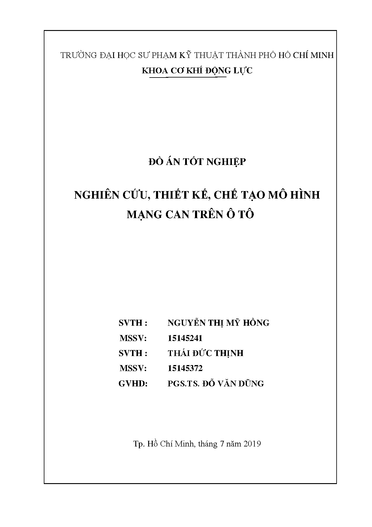 Đồ án tốt nghiệp - Nghiên cứu, thiết kế, chế tạo mô hình mạng Can trên ô tô: Đồ án tốt NNCNKTÔT