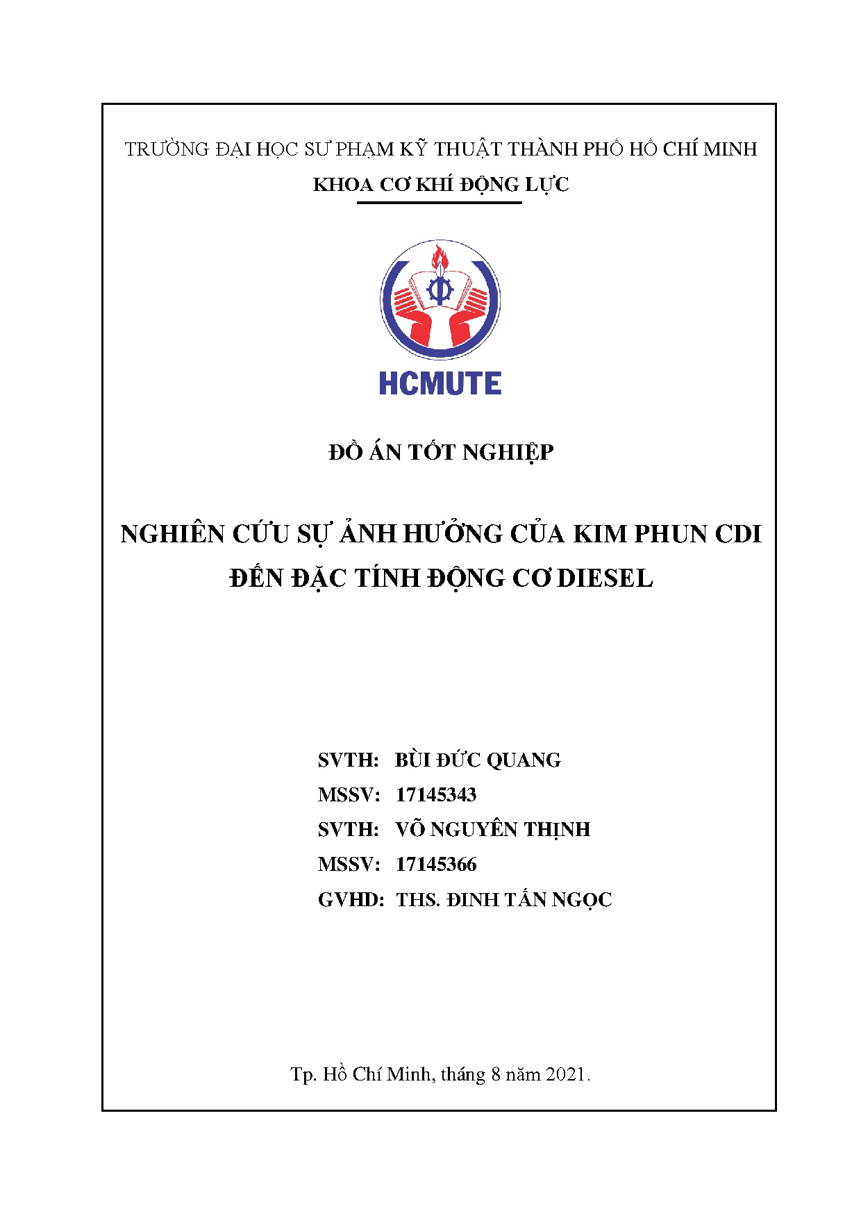 Đồ án tốt nghiệp - Nghiên cứu sự ảnh hưởng của kim phun CDI đến đặc tính động cơ Diesel