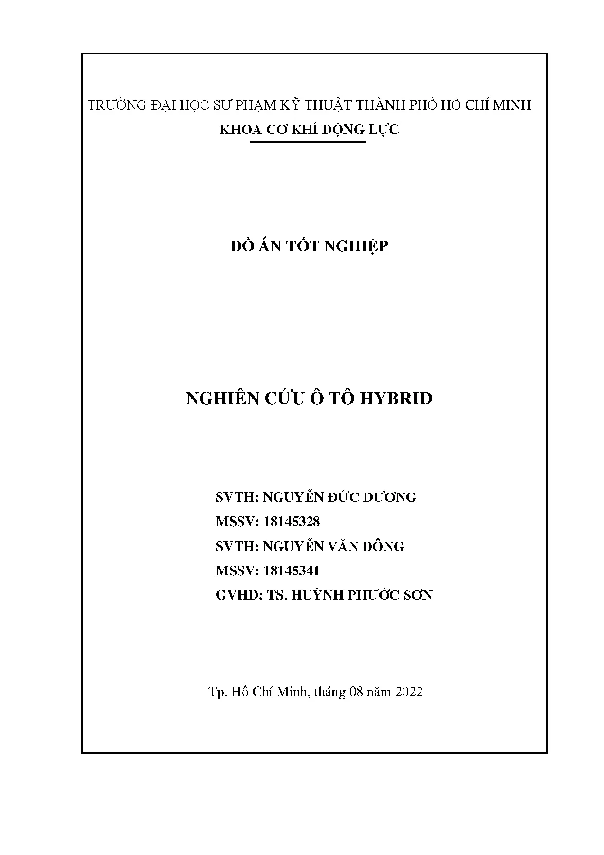 Đồ án tốt nghiệp - Nghiên cứu ô tô Hybrid