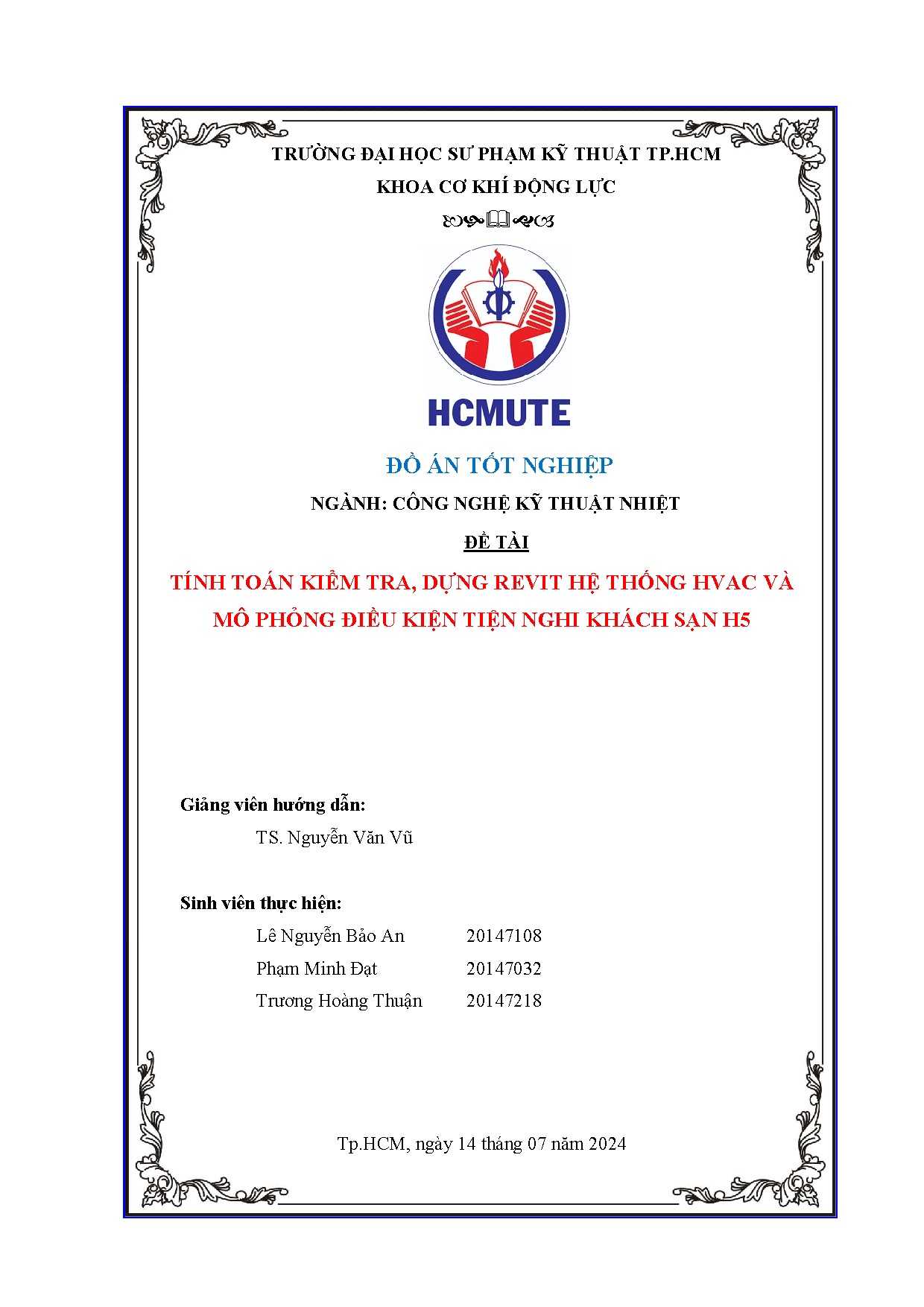 Đồ án tốt nghiệp - Tính toán kiểm tra, dựng revit hệ thống HVAC và mô phỏng điều kiện tiện nghi KSH