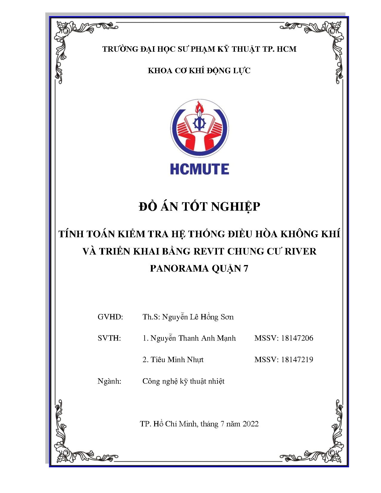 Đồ án tốt nghiệp - Tính toán kiểm tra hệ thống điều hòa không khí và triển khai bằng Revit CCRPQ 7