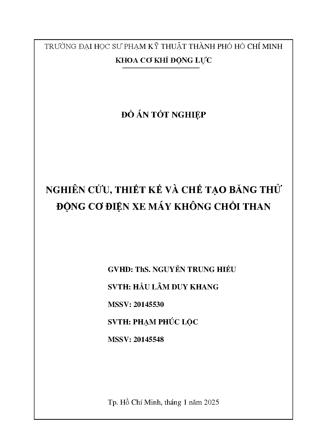 Đồ án tốt nghiệp - Nghiên cứu, thiết kế và chế tạo băng thử động cơ điện xe máy không chổi than
