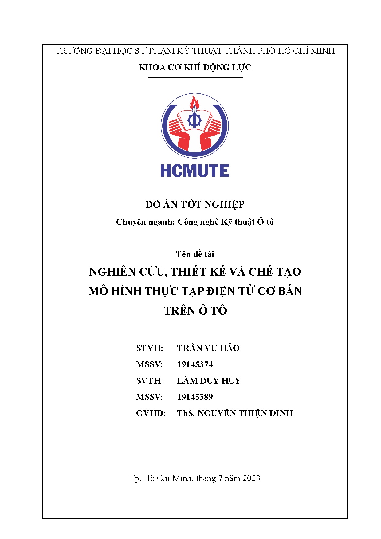 Đồ án tốt nghiệp - Nghiên cứu, thiết kế và chế tạo mô hình thực tập điện tử cơ bản trên ô tô