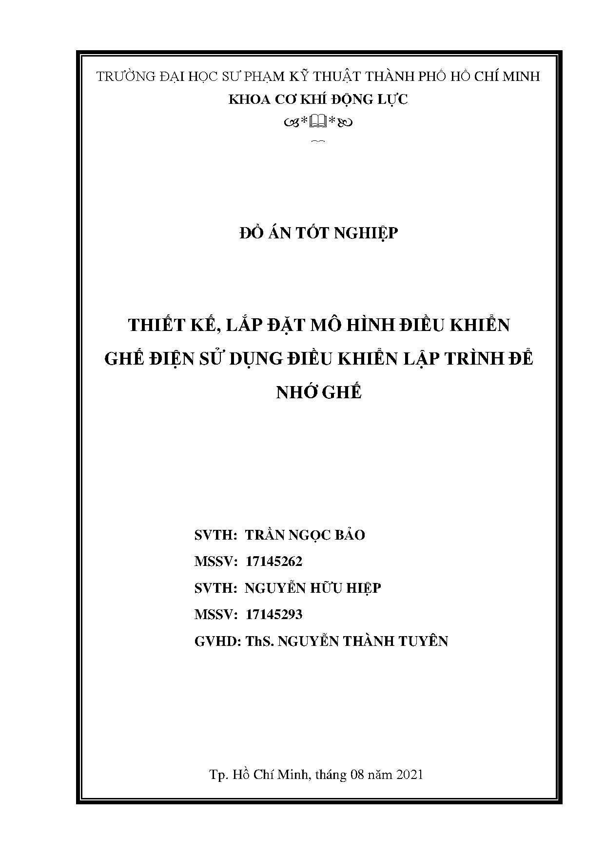 Đồ án tốt nghiệp - Thiết kế, lắp đặt mô hình điều khiển ghế điện sử dụng điều khiển lập trình để NG