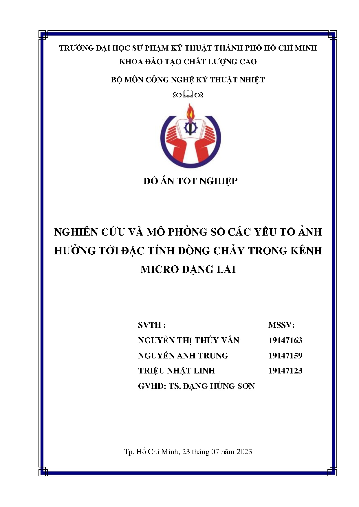 Đồ án tốt nghiệp - Nghiên cứu và mô phỏng số các yếu tố ảnh hưởng tới đặc tính dòng chảy trong KMDL