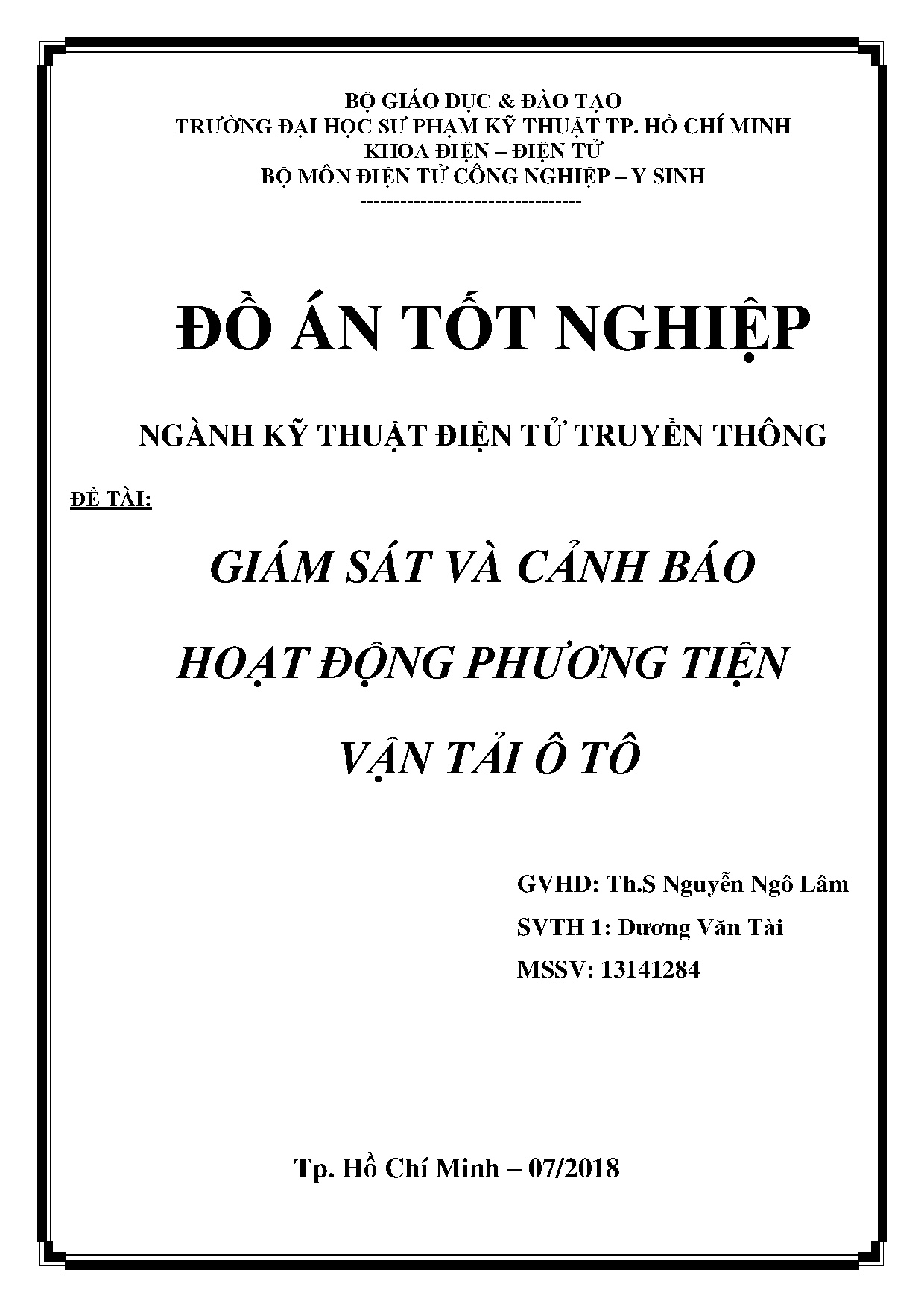 Đồ án tốt nghiệp - Giám sát và cảnh báo hoạt động phương tiện vận tải ô tô