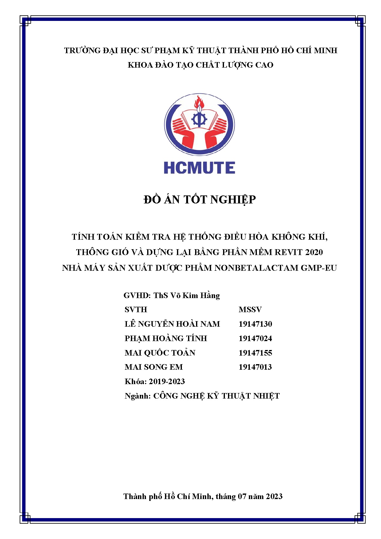 Đồ án tốt nghiệp - Tính toán kiểm tra hệ thống điều hòa không khí, thông gió và DLBPMR 2 NMSXDPNG