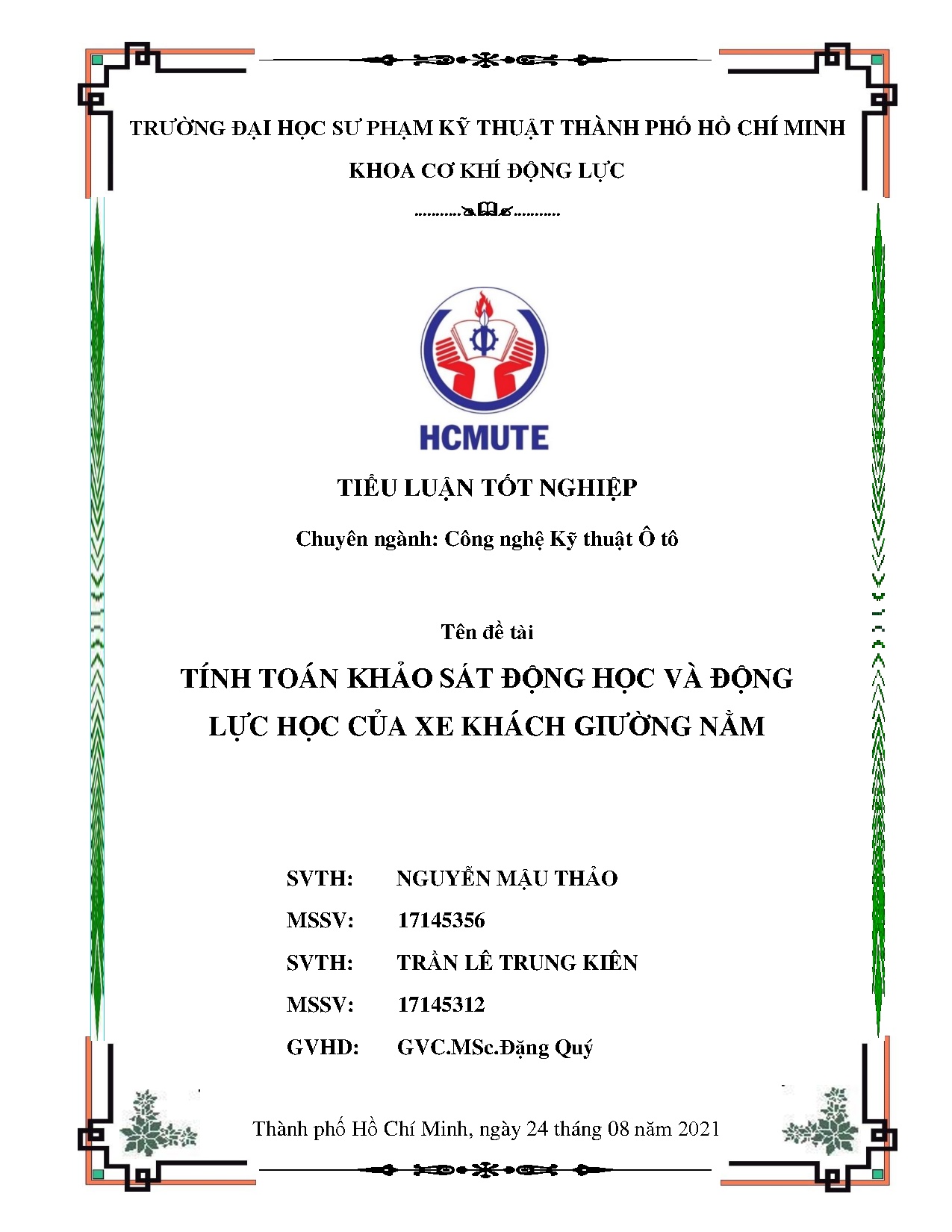 Đồ án tốt nghiệp - Tính toán khảo sát động học và động lực học của xe khách giường nằm