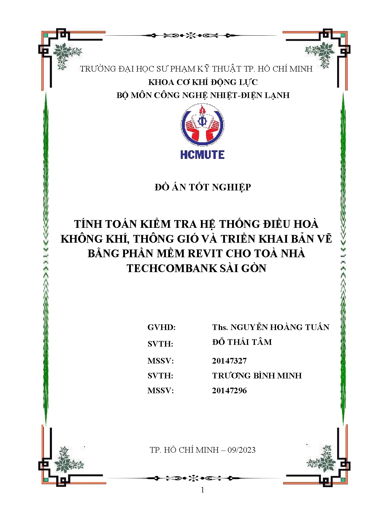 Đồ án tốt nghiệp - Tính toán kiểm tra hệ thống điều hòa không khí, thông gió và triển KBVBPMRCTNTSG
