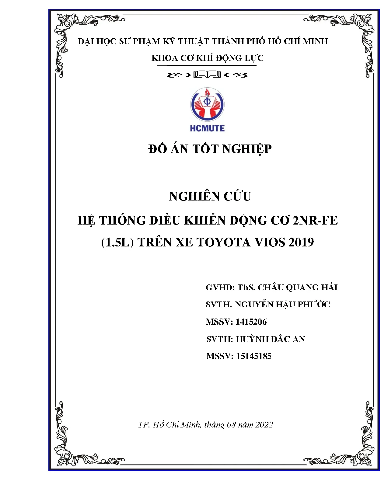 Đồ án tốt nghiệp - Nghiên cứu hệ thống điều khiển động cơ 2NR-FE (1.5L) trên xe Toyota Vios 2019