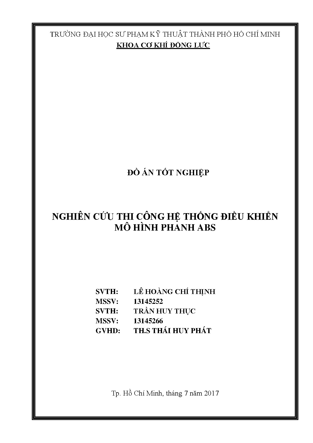Đồ án tốt nghiệp - Nghiên cứu thi công hệ thống điều khiển mô hình phanh ABS: Đồ án tốt NNCNKTÔT