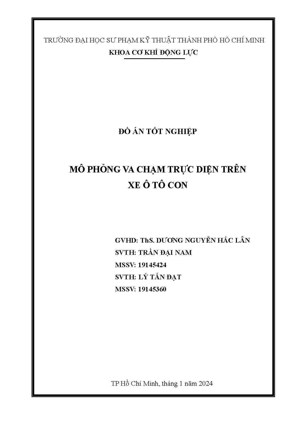 Đồ án tốt nghiệp - Mô phỏng va chạm trực diện trên xe ô tô con