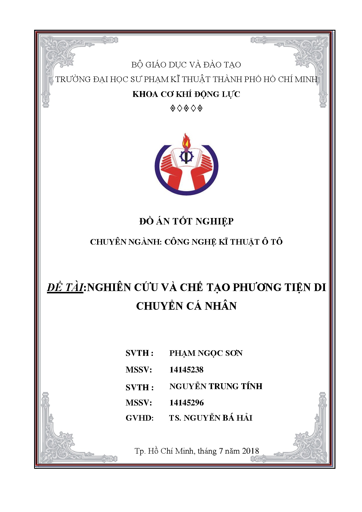 Đồ án tốt nghiệp - Nghiên cứu và chế tạo phương tiện di chuyển cá nhân: Đồ án tốt nghiệp NCNKTÔT