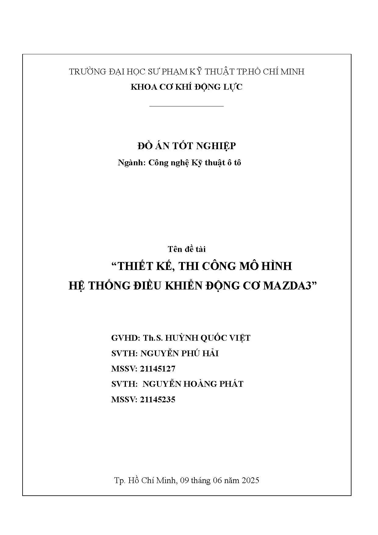 Đồ án tốt nghiệp - Thiết kế, thi công mô hình hệ thống điều khiển động cơ mazda3 - Trang 2
