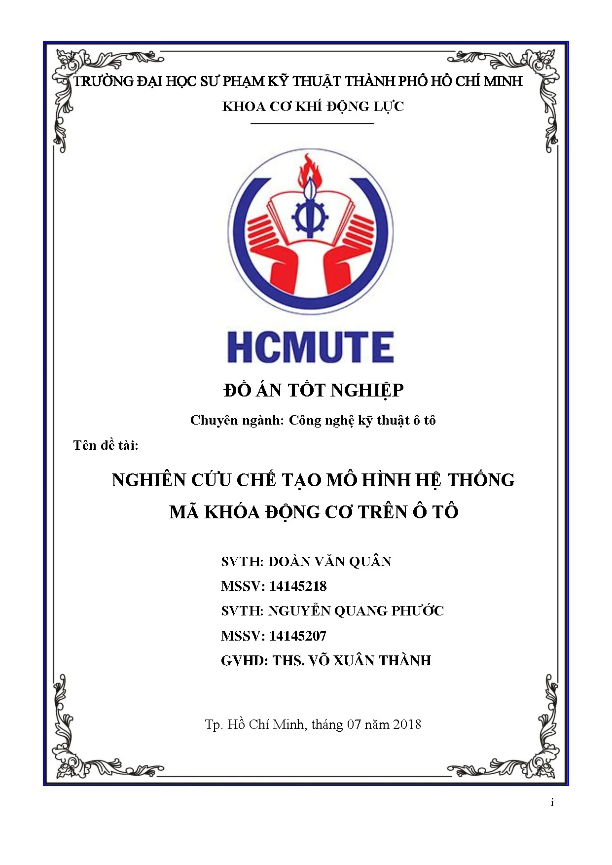 Đồ án tốt nghiệp - Nghiên cứu chế tạo mô hình hệ thống mã khóa động cơ trên ô tô: Đồ án tốt NNCNKTÔT