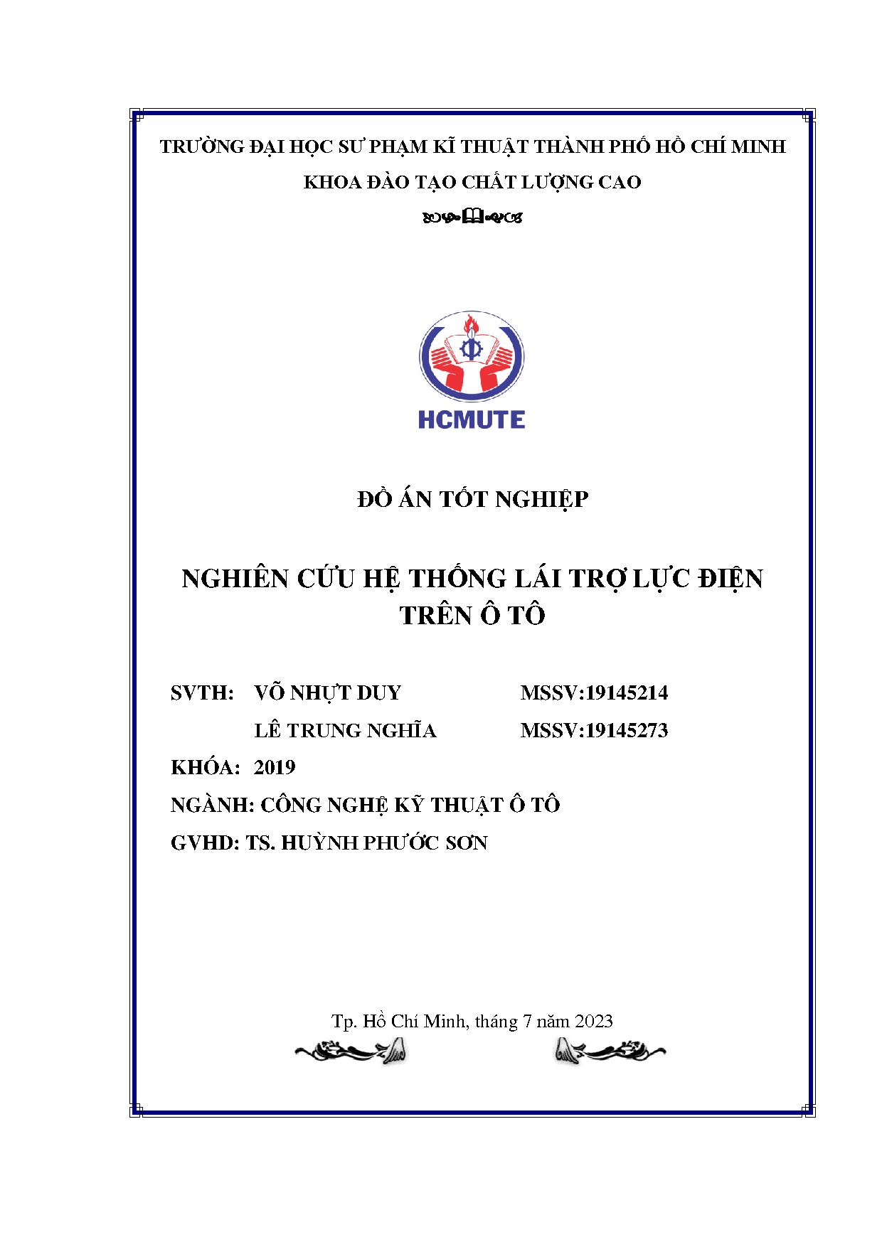 Đồ án tốt nghiệp - Nghiên cứu hệ thống lái trợ lực điện trên ô tô