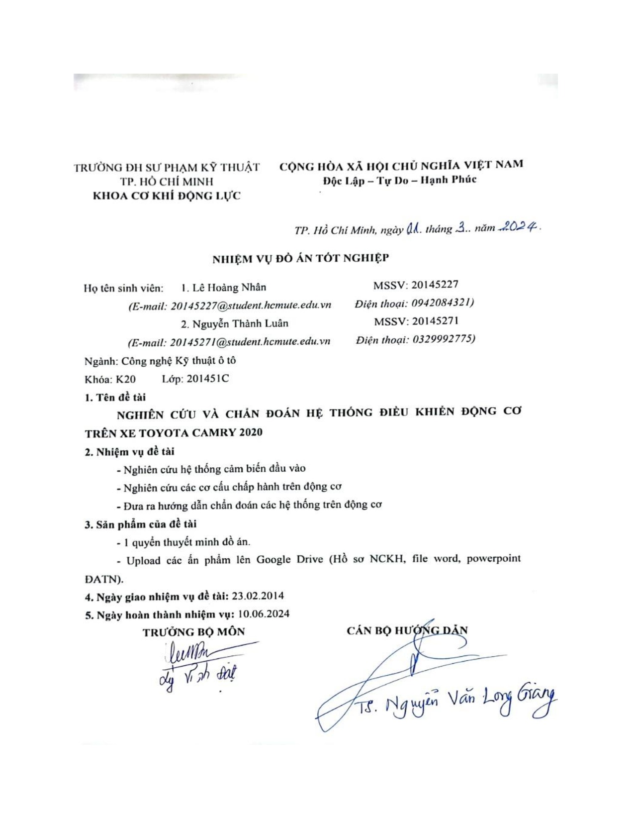 Đồ án tốt nghiệp - Nghiên cứu và chẩn đoán hệ thống điều khiển động cơ trên xe Toyota Camry 2020