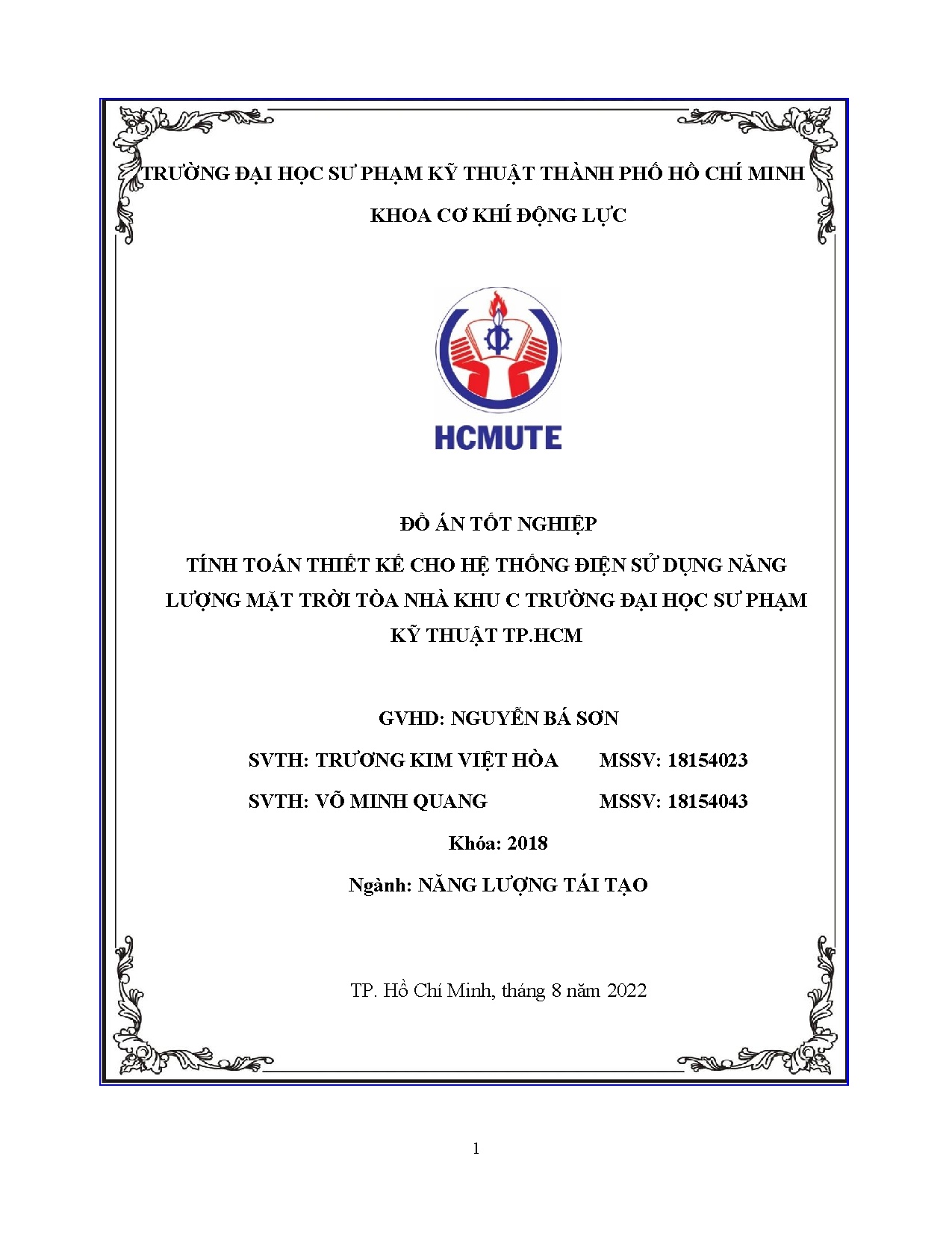 Đồ án tốt nghiệp - Tính toán thiết kế cho hệ thống điện sử dụng năng lượng mặt trời TNK c TĐHSPKTT