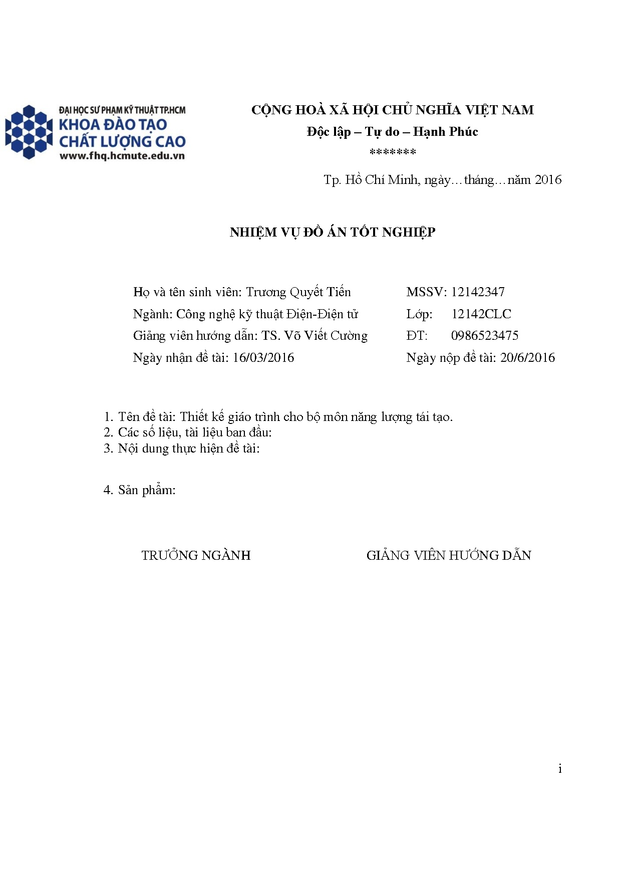 Đồ án tốt nghiệp - Thiết kế giáo trình học phần năng lượng tái tạo