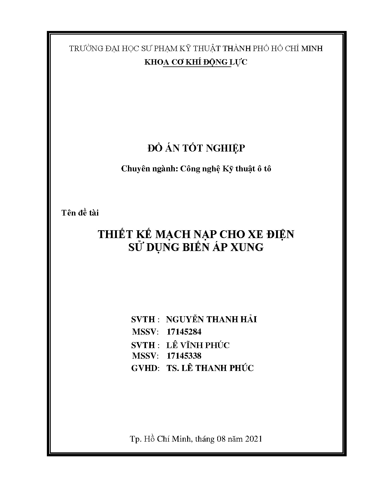 Đồ án tốt nghiệp - Thiết kế mạch nạp cho xe điện sử dụng biến áp xung