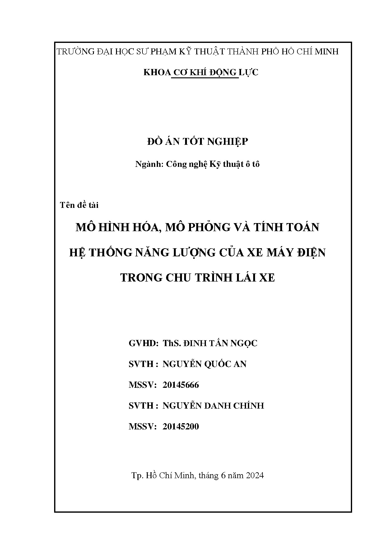 Đồ án tốt nghiệp - Mô hình hóa, mô phỏng và tính toán hệ thống năng lượng của xe máy điện trong CTLX