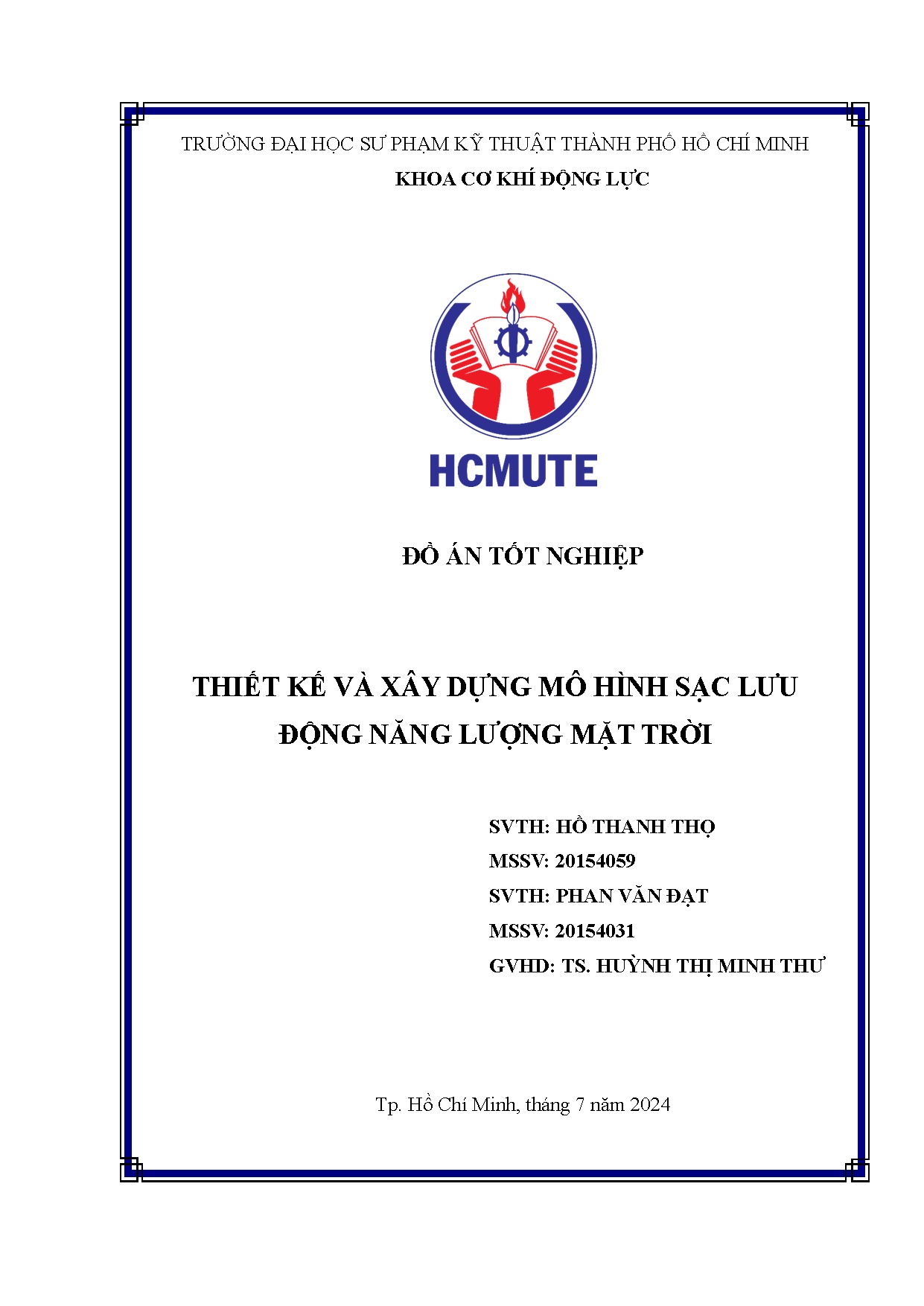 Đồ án tốt nghiệp - Thiết kế và xây dựng mô hình sạc lưu động năng lượng mặt trời