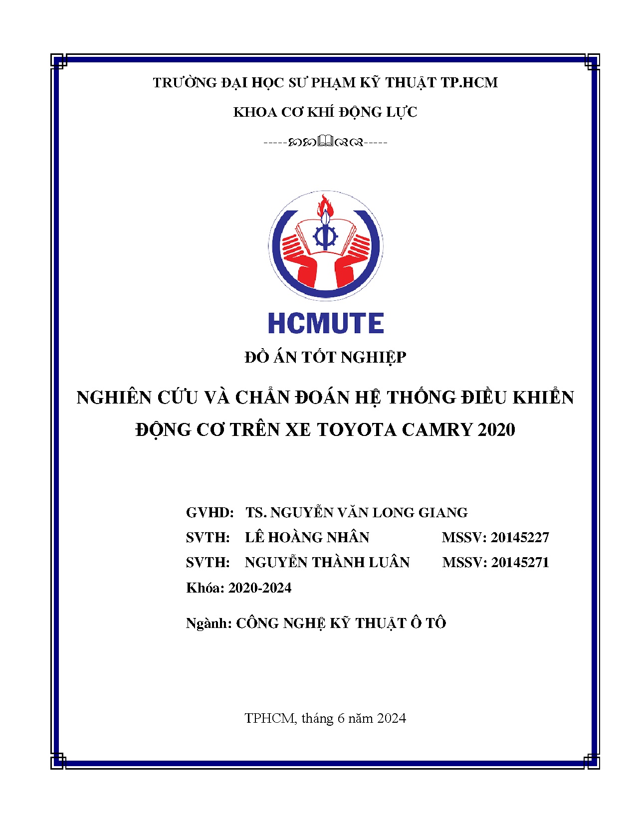 Đồ án tốt nghiệp - Nghiên cứu và chẩn đoán hệ thống điều khiển động cơ trên xe Toyota Camry 2020