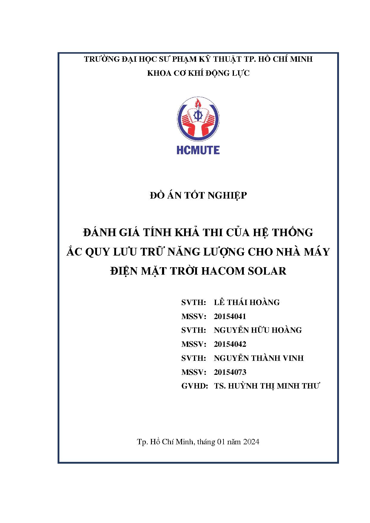 Đồ án tốt nghiệp - ĐÁNH GIÁ TÍNH KHẢ THI CỦA HỆ THỐNG ẮC QUY LƯU TRỮ NĂNG LƯỢNG CHO NHÀ MÁY