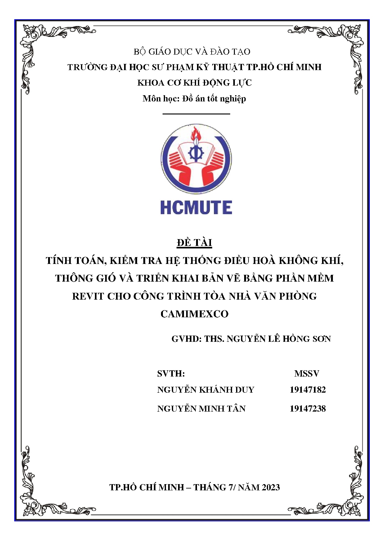 Đồ án tốt nghiệp - Tính toán, kiểm tra hệ thống điều hòa không khí, thông gió và TKBVBPMRCCTTNVPC