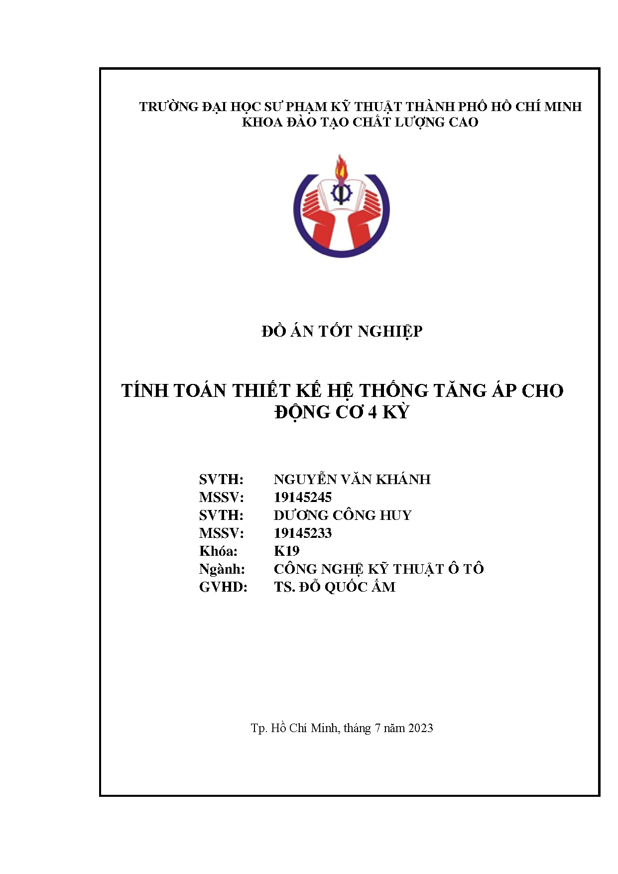 Đồ án tốt nghiệp - Tính toán thiết kế hệ thống tăng áp cho động cơ 4 kỳ