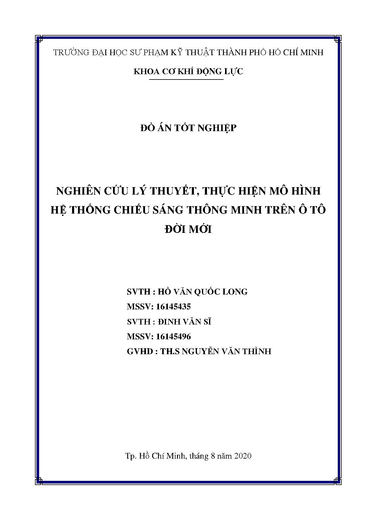 Đồ án tốt nghiệp - Nghiên cứu lý thuyết, thực hiện mô hình hệ thống chiếu sáng thông minh trên ô TĐM