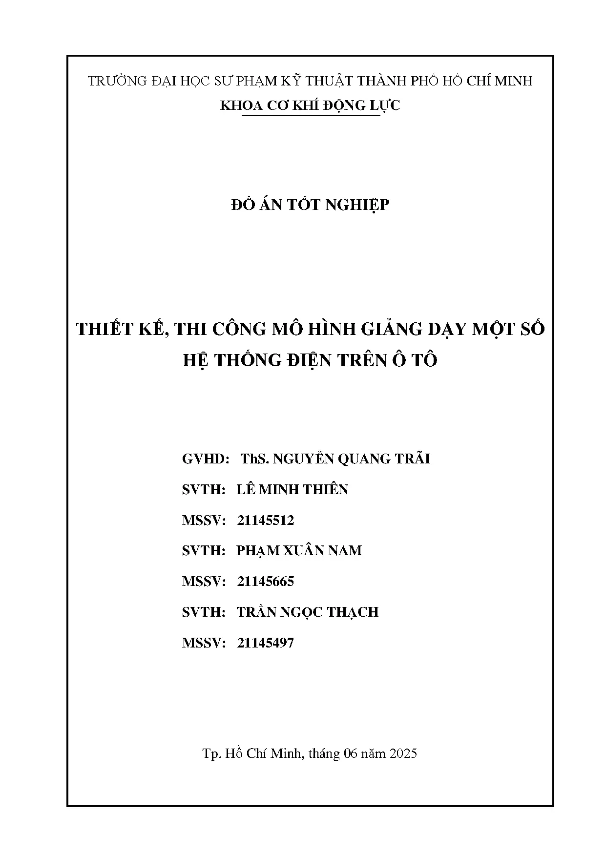Đồ án tốt nghiệp - Thiết kế, thi công mô hình giảng dạy một số hệ thống điện trên ôtô