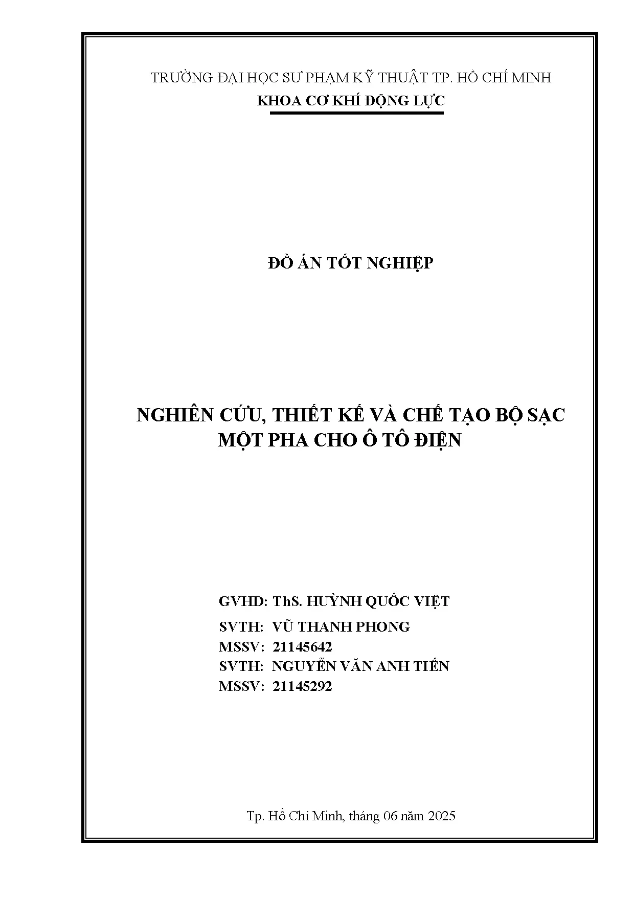 Đồ án tốt nghiệp - Nghiên cứu, thiết kế và chế tạo bộ sạc một pha cho ô tô điện
