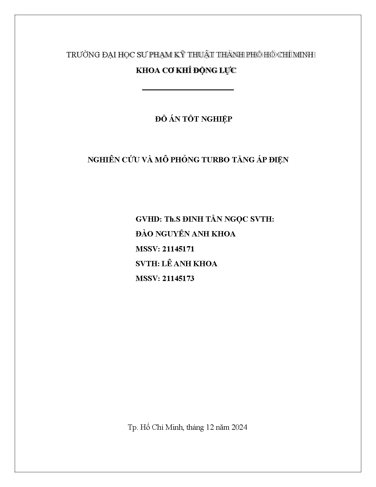 Đồ án tốt nghiệp - Nghiên cứu và mô phỏng Turbo tăng áp điện