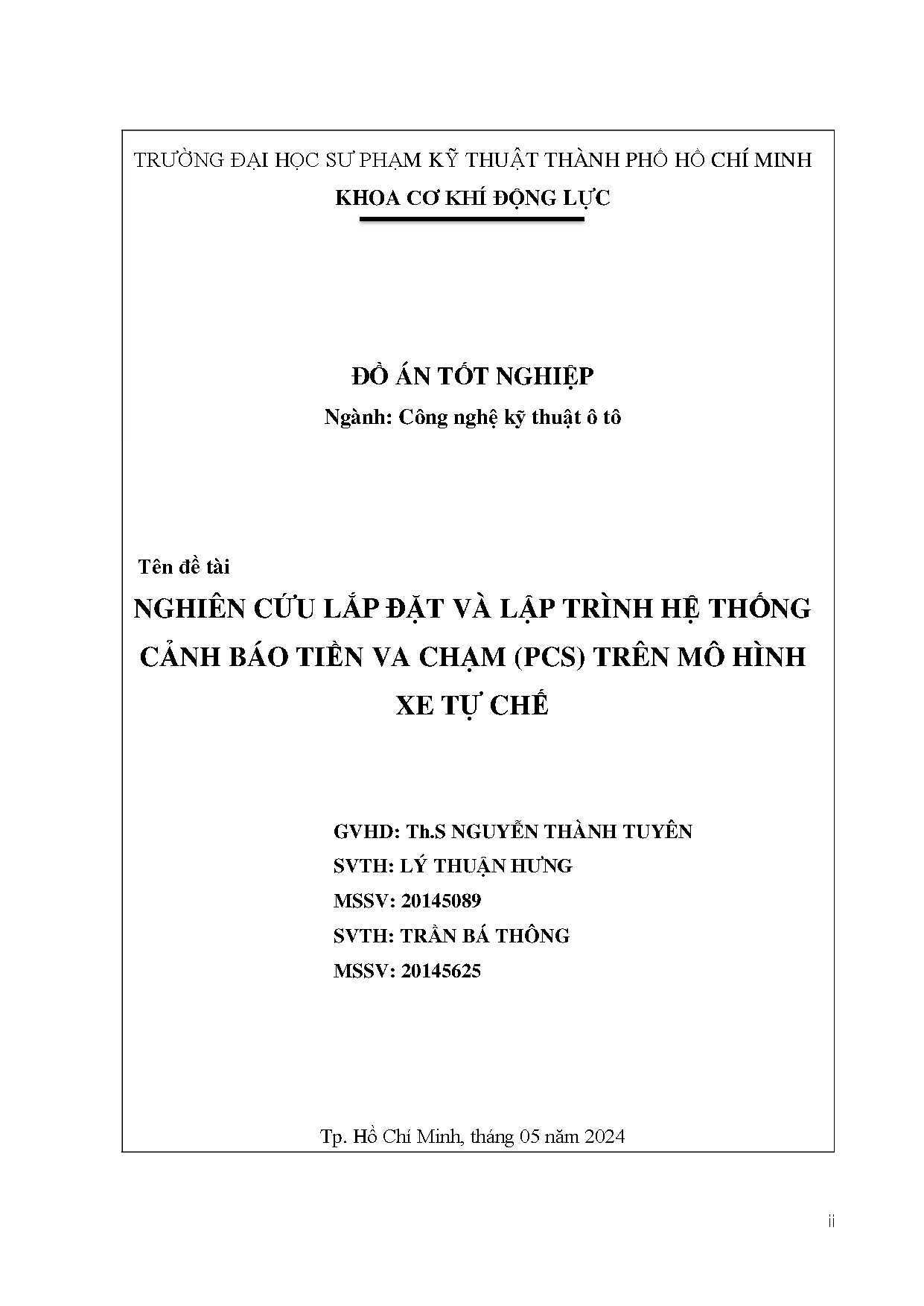 Đồ án tốt nghiệp - Nghiên cứu lắp đặt và lập trình hệ thống cảnh báo tiền va chạm (PCS) trên mô HXTC