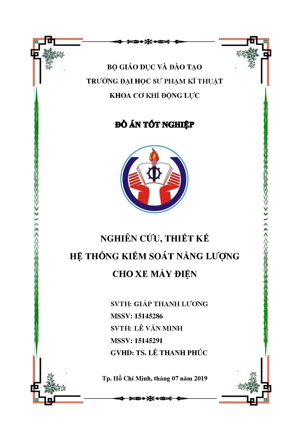 Đồ án tốt nghiệp - Nghiên cứu, thiết kế hệ thống kiểm soát năng lượng cho xe máy điện: Đồ ÁTNNCNKTÔT