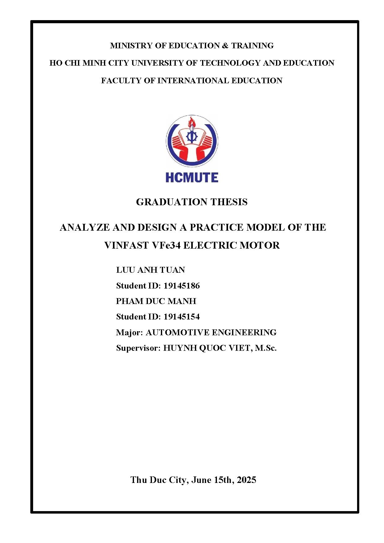 Đồ án tốt nghiệp - Analyze and design a practice model of the Vinfast Vfe34 electric Motor