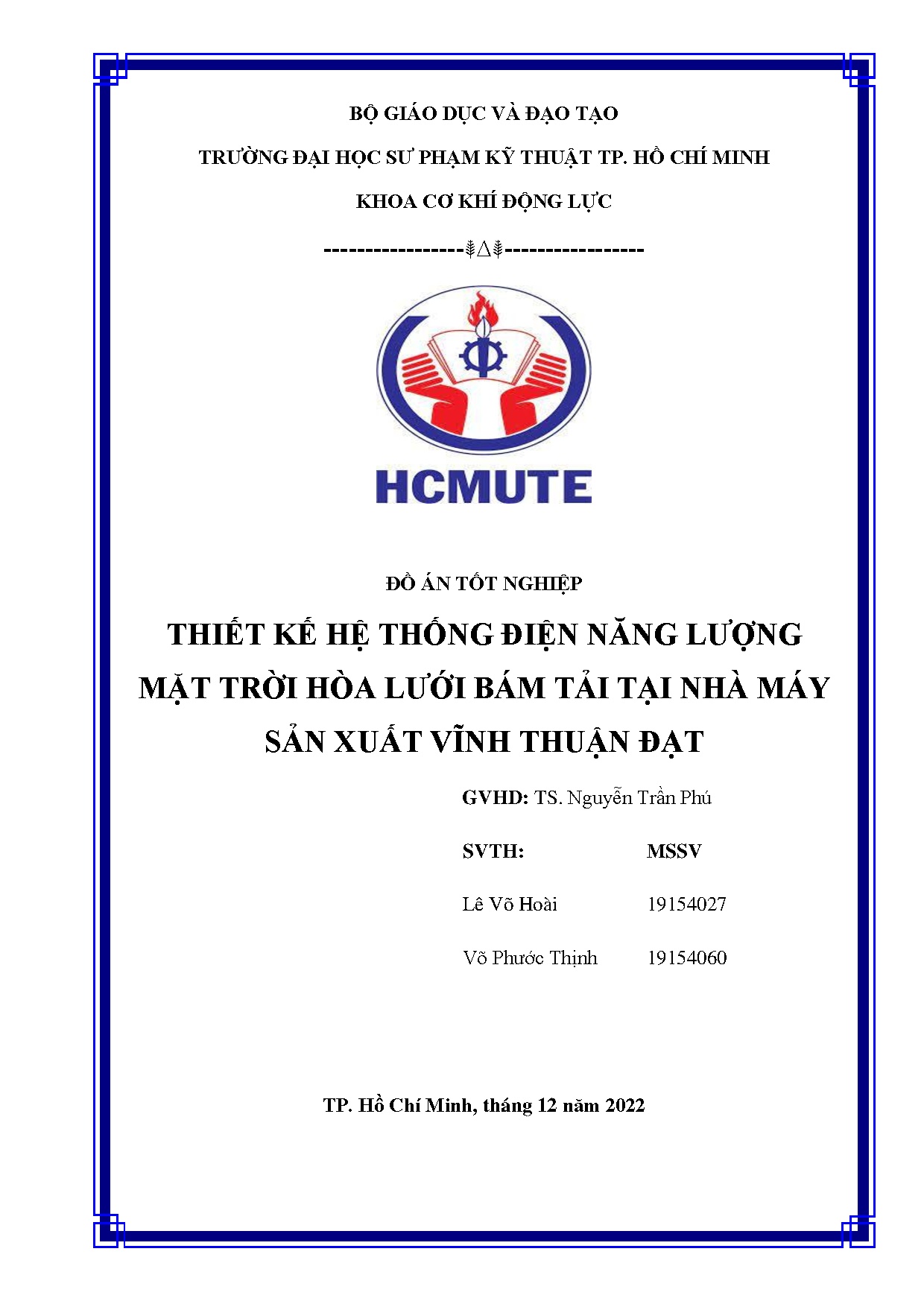 Đồ án tốt nghiệp - Thiết kế hệ thống điện năng lượng mặt trời hòa lưới bám tải tại Nhà máy sản XVTĐ