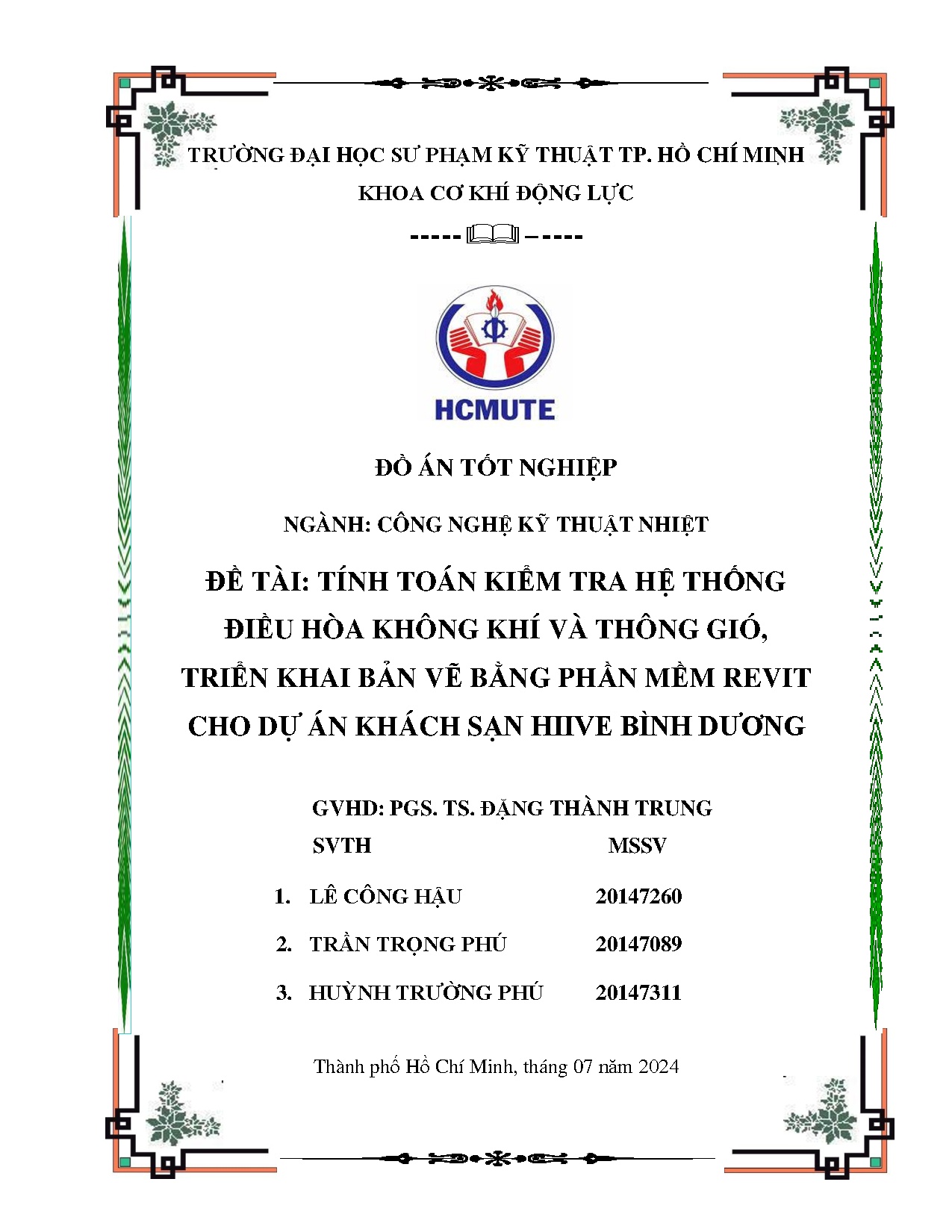 Đồ án tốt nghiệp - Tính toán kiểm tra hệ thống điều hòa không khí và thông gió, TKBVBPMRCDÁKSHBD