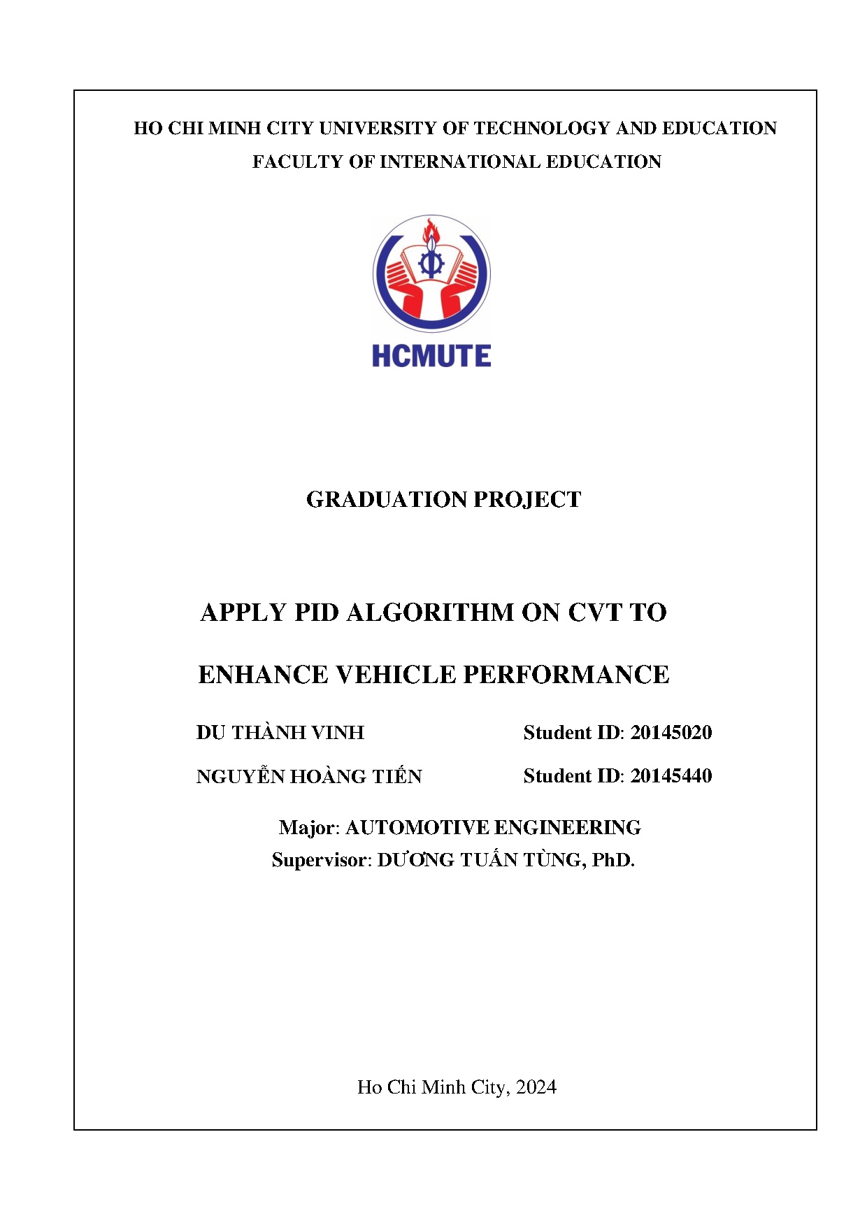 Đồ án tốt nghiệp - Apply pid algorithm on CVT to enhance vehicle performance