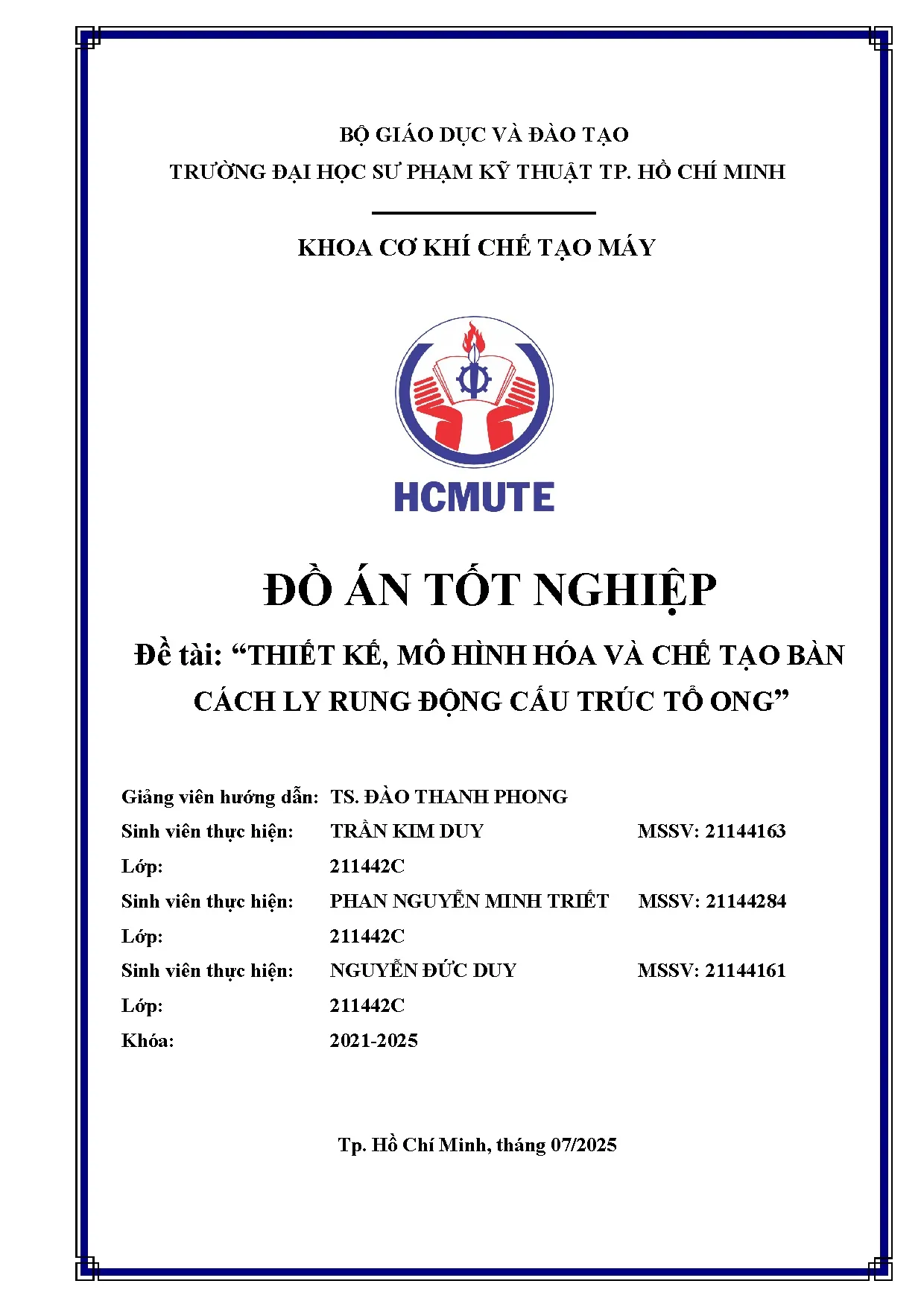 Đồ án tốt nghiệp - Thiết kế, mô hình hóa và chế tạo bàn cách ly rung động cấu trúc tổ ong